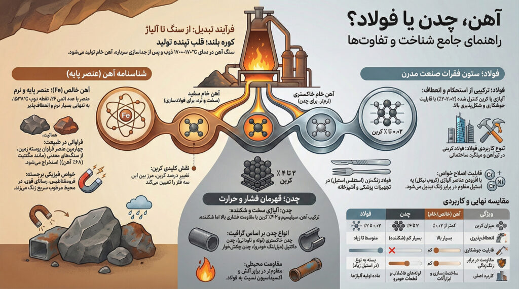 بررسی جامع تفاوت آهن، فولاد و چدن